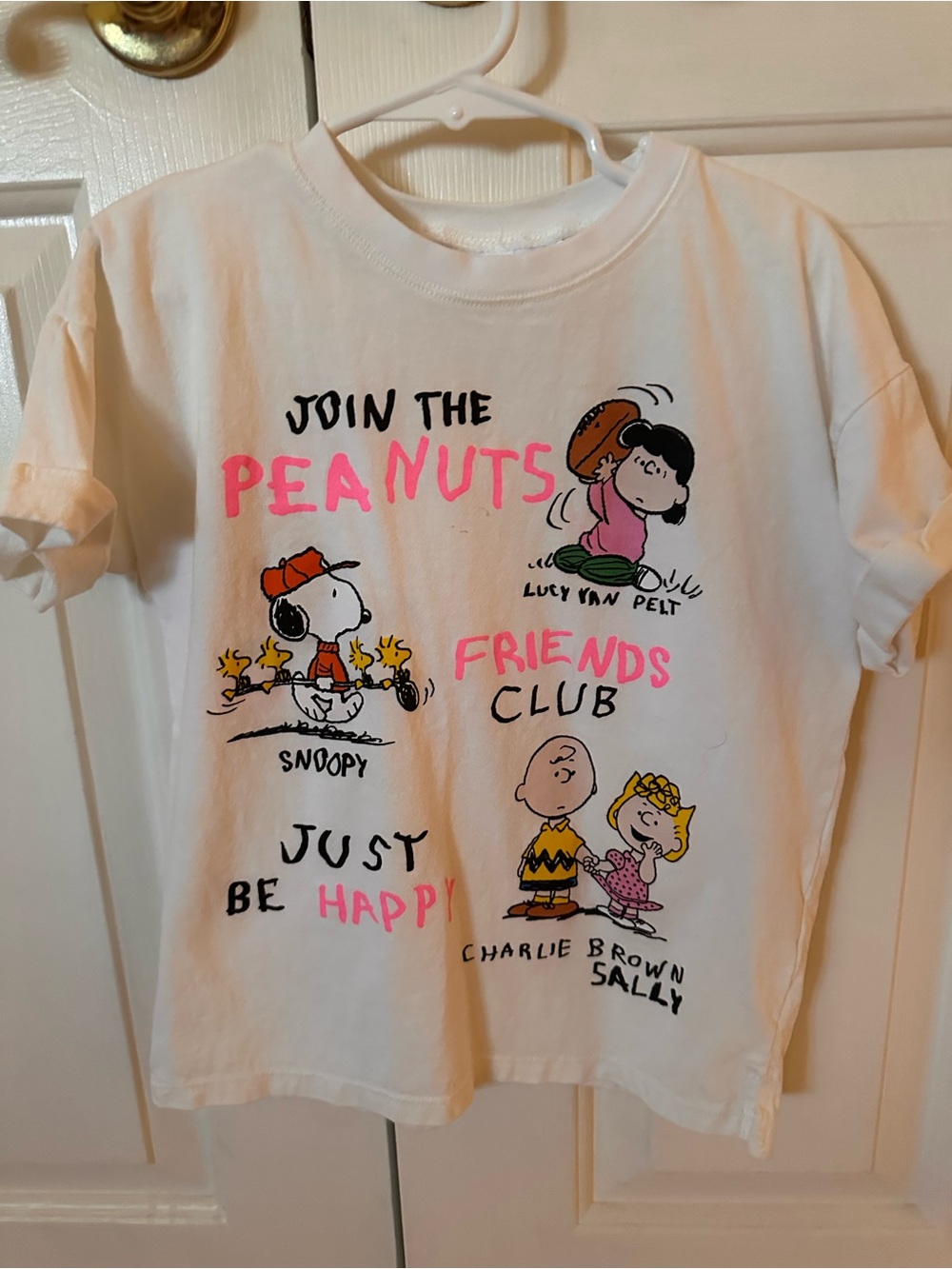 Zara White Kids T-Shirt with Pink & Yellow Peanuts Graphics